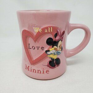 Disney Parks Minnie Mouse 3D Pink Coffee Mug We All Love Heart